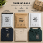 Flat Lay Of Shipping Bags Featuring Poly Mailer, Kraft Paper Mailer, And Padded Bubble Mailer