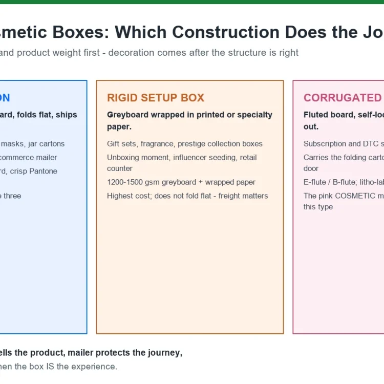 Custom cosmetic boxes compared: folding carton, rigid setup box and corrugated mailer constructions