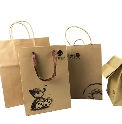 Custom kraft paper bags with logo print in natural brown for wholesale food and retail packaging