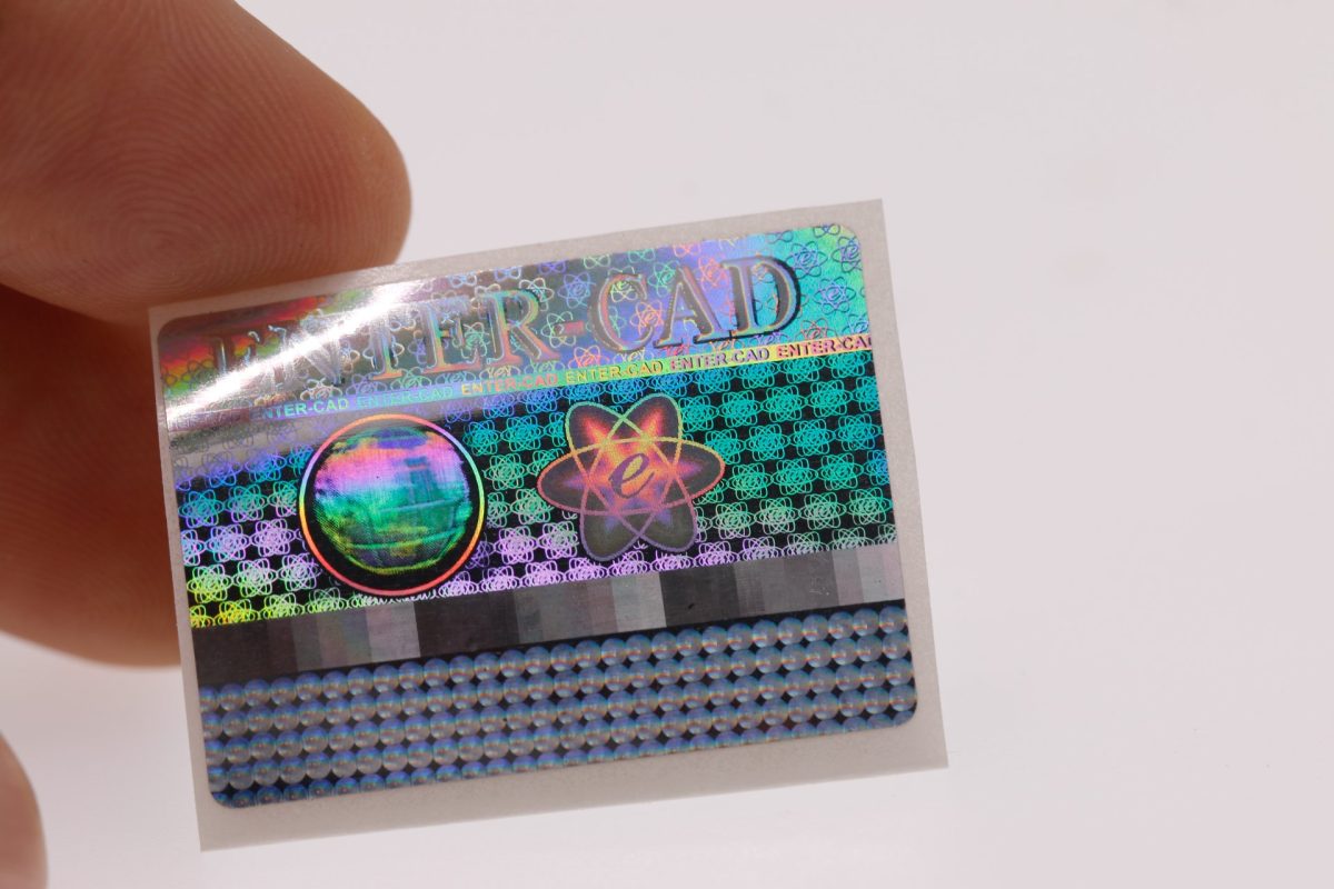 Custom master 3D hologram sticker with micro text, guilloche linework and dot matrix effects