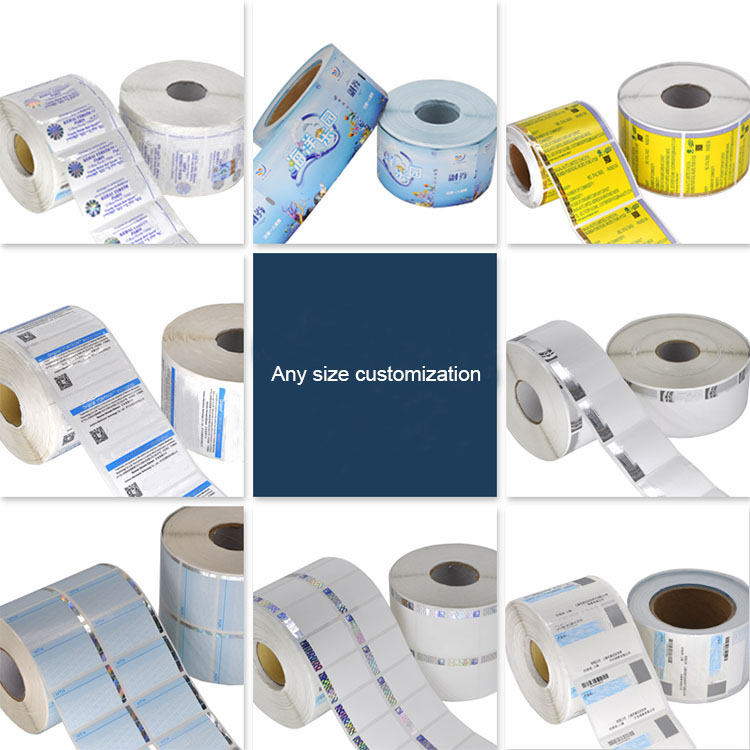 Custom roll labels with hot stamped holographic strips and QR codes supplied on rolls