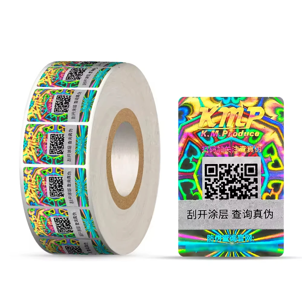 Sunrise 2027 2D barcode hologram label roll with QR codes for retail POS scanning
