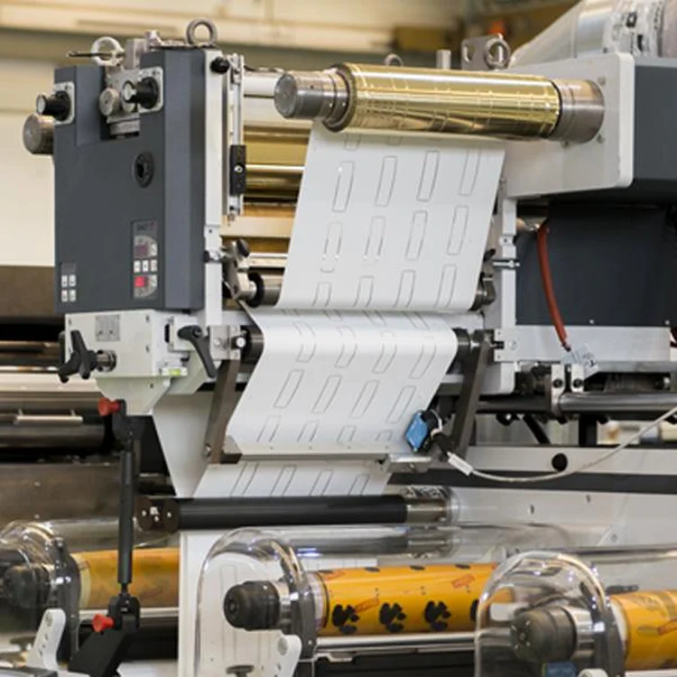 Cold foil transfer unit running on a label press at Gervin Printing factory