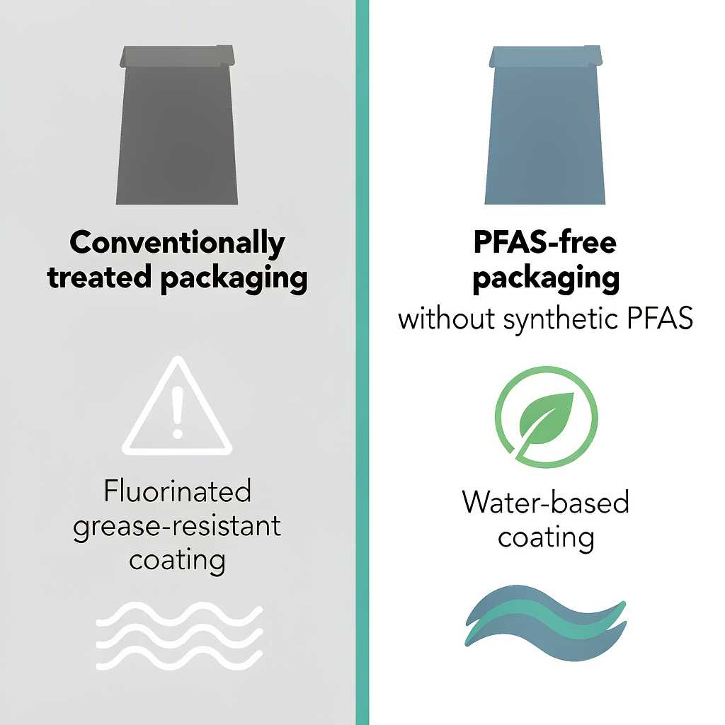 Comparison of fluorinated grease-resistant packaging versus PFAS-free water-based packaging